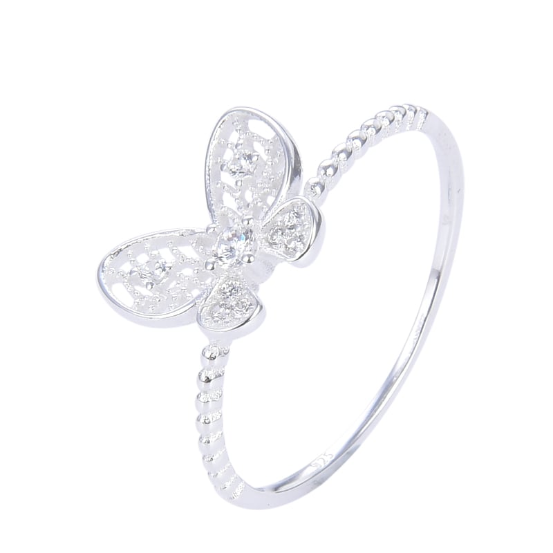 Anillo mariposa y circones en plata 925