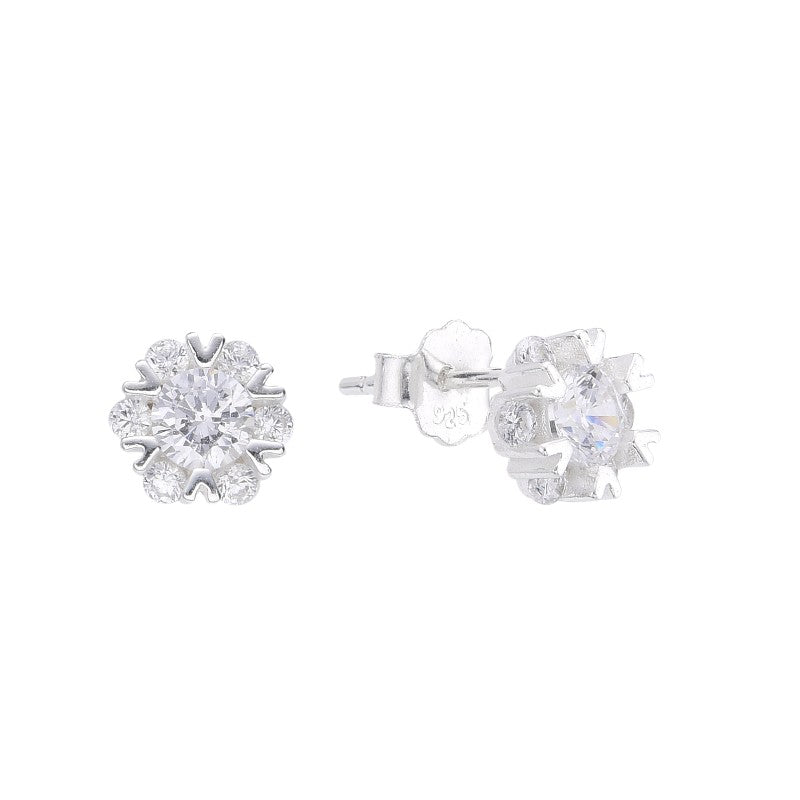 Aretes flor punto de luz en plata 925