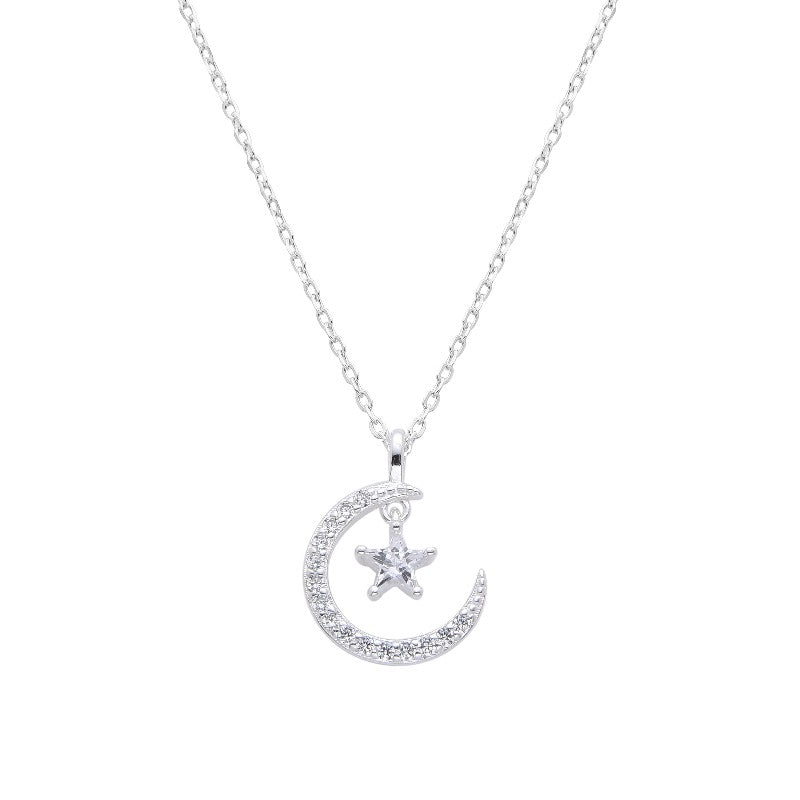 Collar en plata 925 con media luna y estrella con circones