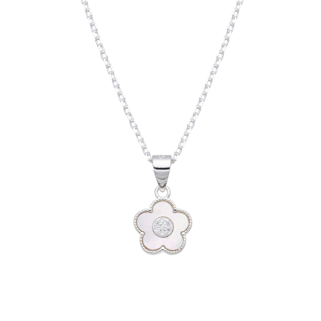 Collar plata 925 con florecita en madreperla y circones 