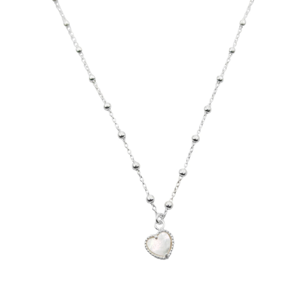 Collar bolitas en plata 925 con corazón madreperla 