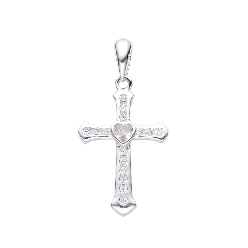 Cruz corazón y circones en plata 925