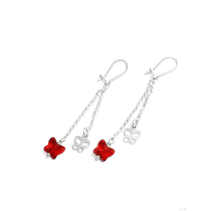 Aretes en con mariposas en plata 925 y cristales. Colección Original Argenteus