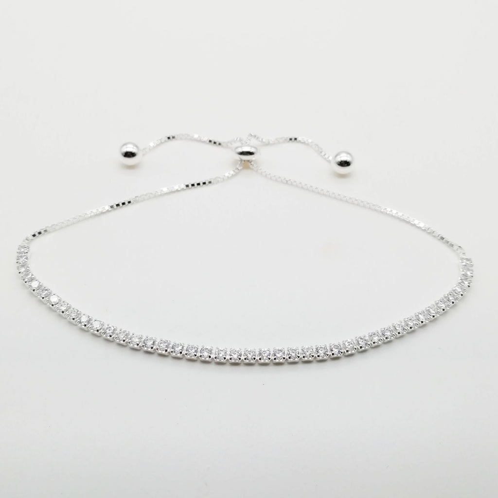 Pulsera Tennis ajustable en plata 925 con circones clear.