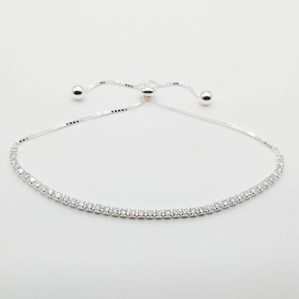 Pulsera Tennis ajustable en plata 925 con circones clear.