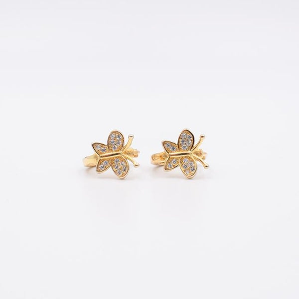 Argollas en plata 925 con baño de oro en forma de mariposa
