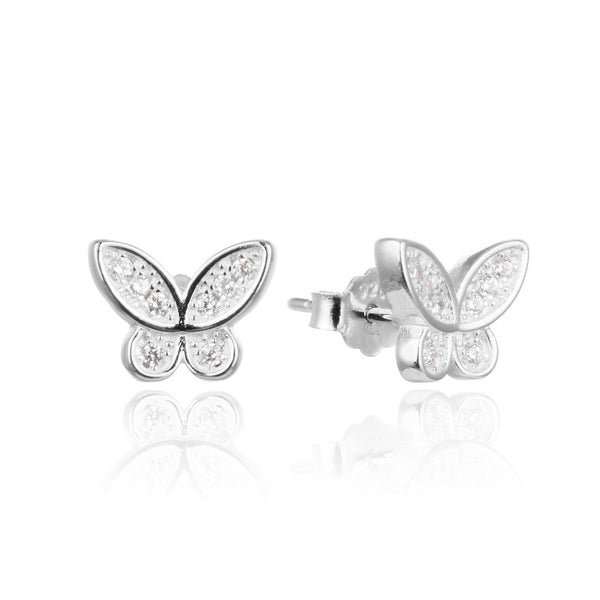 Aretes de mariposa con circones en plata 925