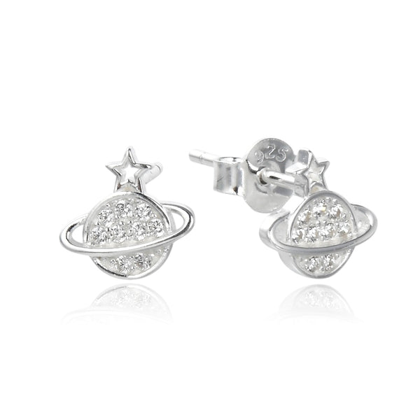Aretes topitos con estrella & Saturno en plata 925 con circones