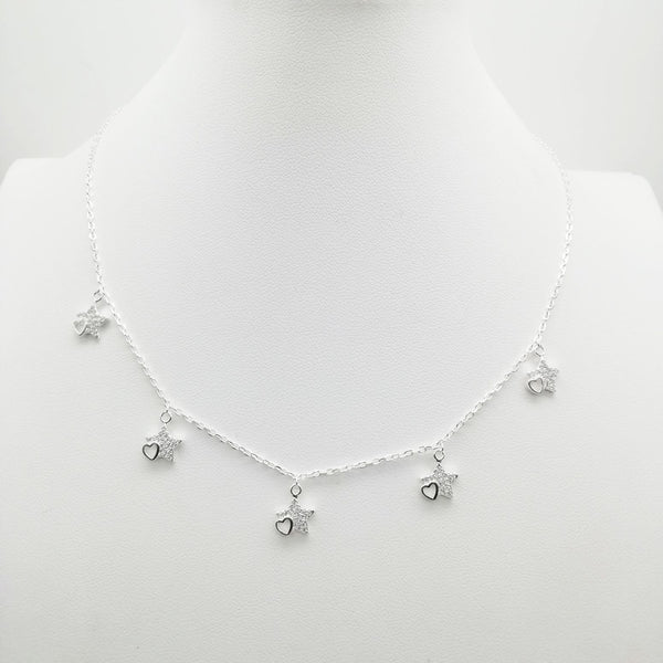 Gargantillas con estrellas colgantes & corazones calados en plata 925