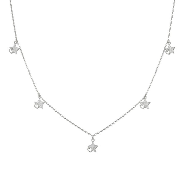 Gargantilla con estrellas colgantes & corazones calados en plata 925