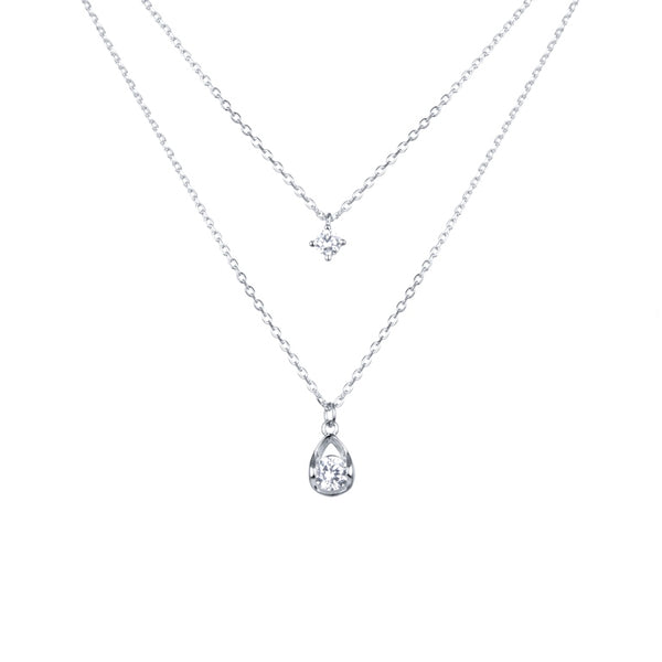 Collar doble tejido mini ancla con dijes de punto de luz en plata 925