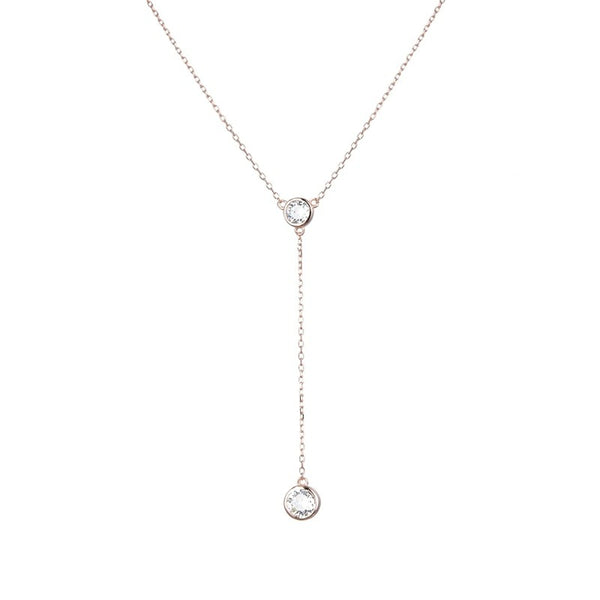 Collar corbatero en plata 925 con baño en oro rosado con dos puntos de luz en circón
