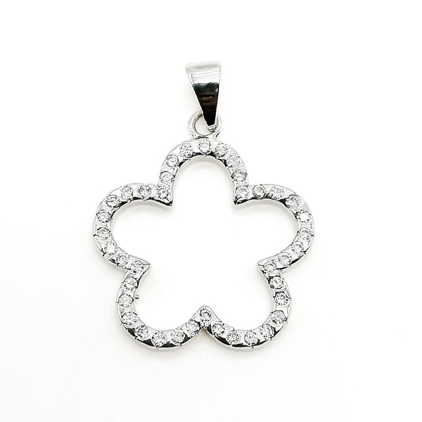Dije de flor hueca con circones en plata 925 rodinada