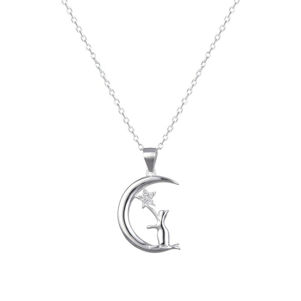 Collar con gato, luna y estrella en plata 925