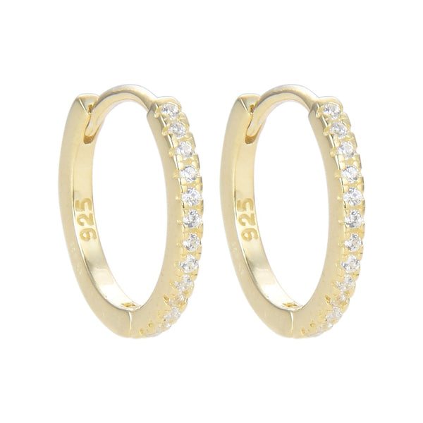 Argollas huggies en plata 925 con circones y baño de oro