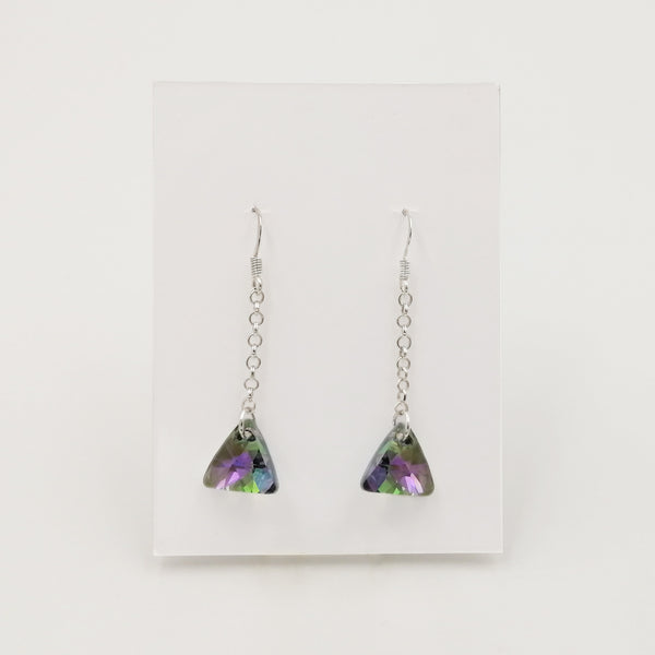 Aretes colgantes en plata 925 con cristal tornasol triangular