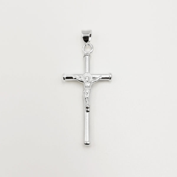 Crucifijo sencillo en plata 925 diseño tubular.