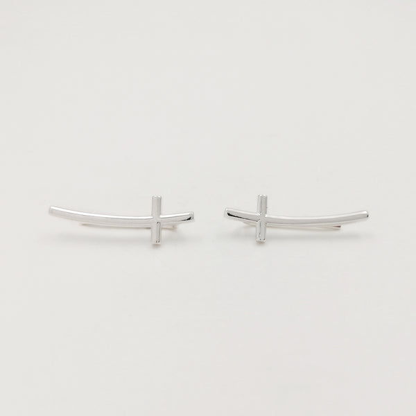 Aretes trepadores de cruz en plata 925