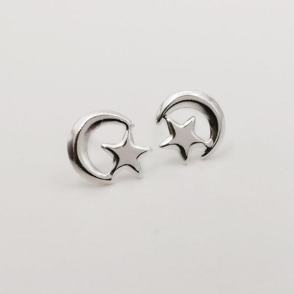 Aretes de luna & estrella en plata 925