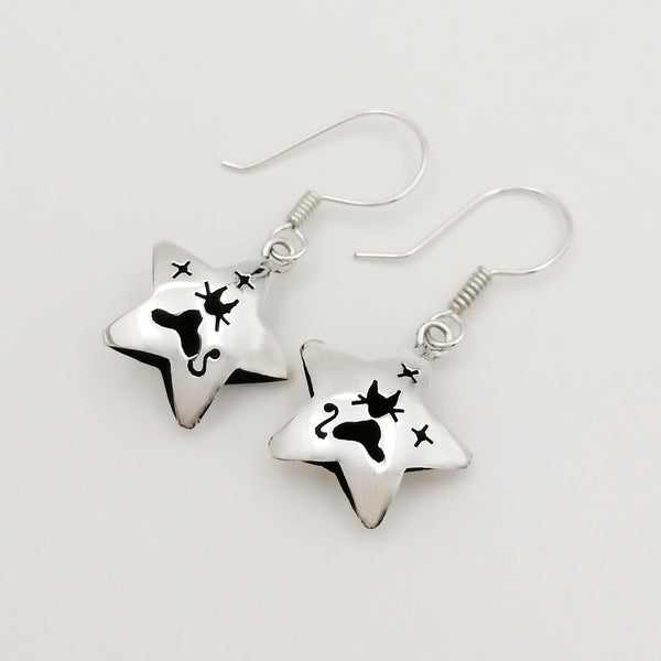 Aretes colgantes con gato en plata 925