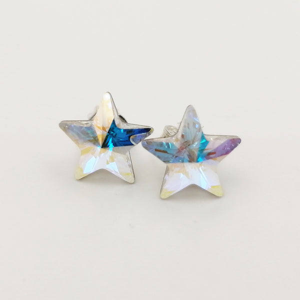 Aretes con cristal tornasol en forma de estrella en plata 925