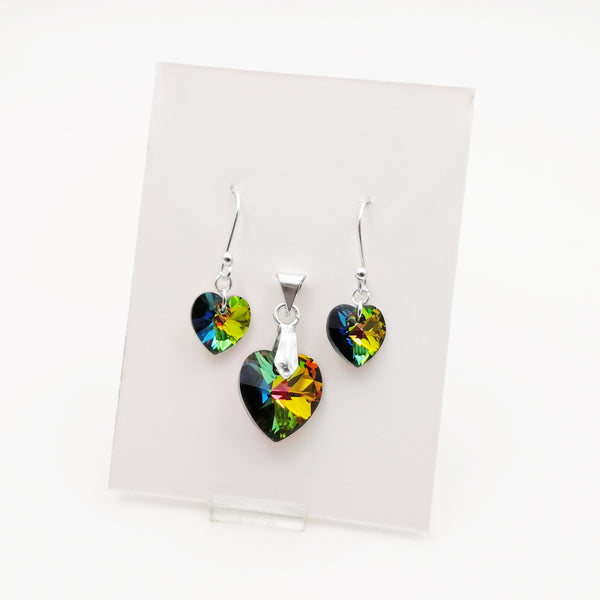 Aretes & dije de cristal en plata 925