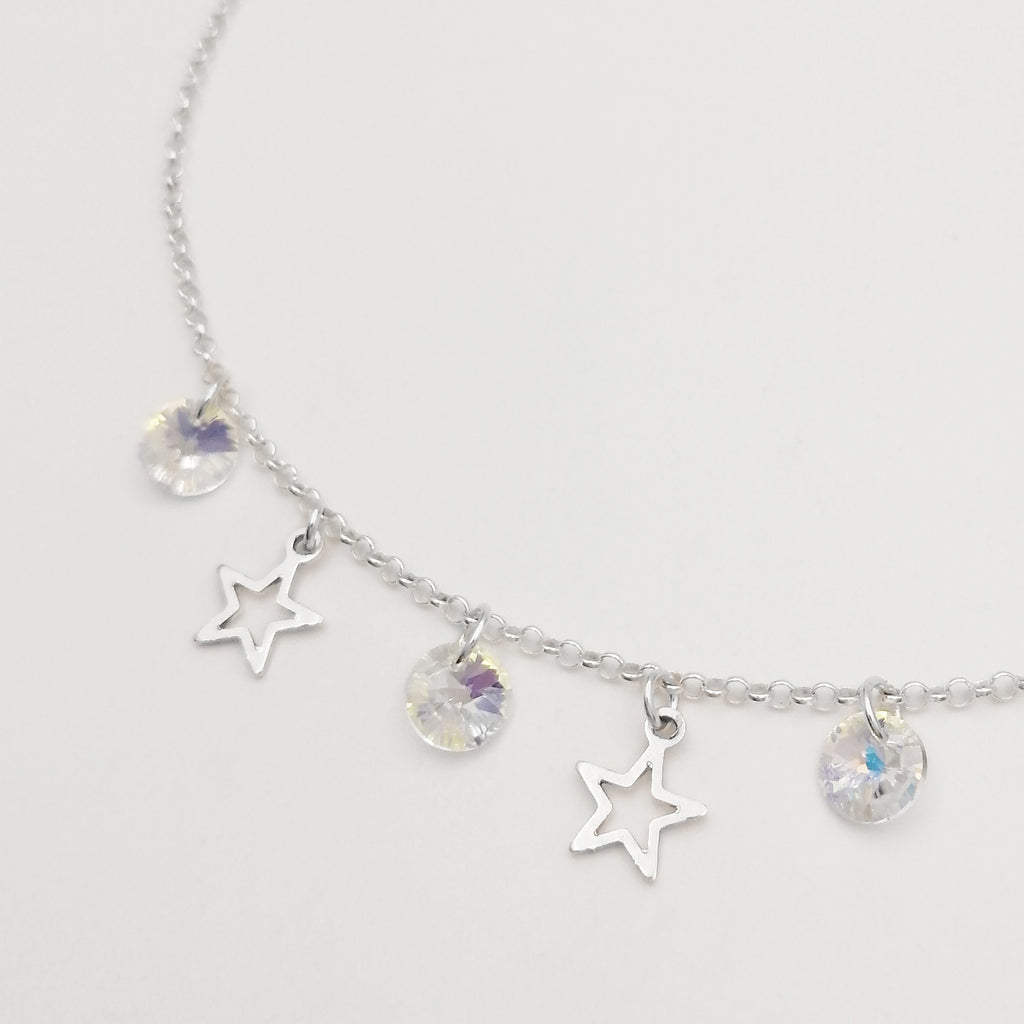 "Choker" con estrellas & cristales tornasol en plata 925