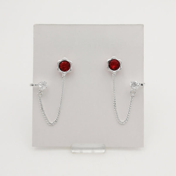 Aretes flor con grapa en plata 925