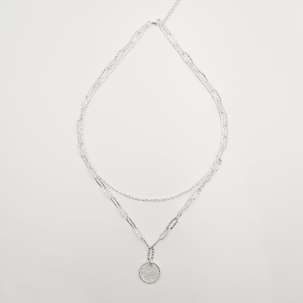 Collar doble con dije de circones en plata 925