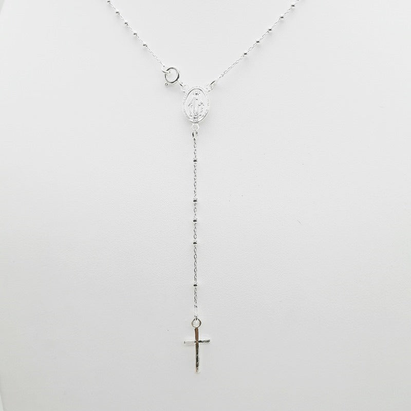 Collar rosario con medalla de la Virgen Milagrosa & cruz sencilla en plata 925