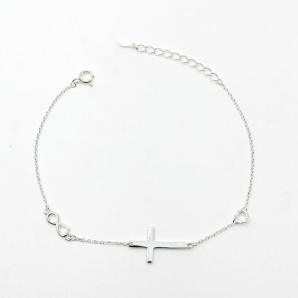 Pulsera cruz y amor infinito en plata 925