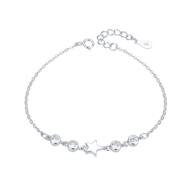 Pulsera tejido mini ancla en plata 925 con dije de estrella y puntos de luz en circón