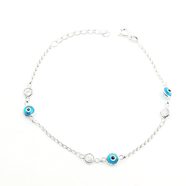 Pulsera en plata 925 con ojitos turcos y puntos de luz. 