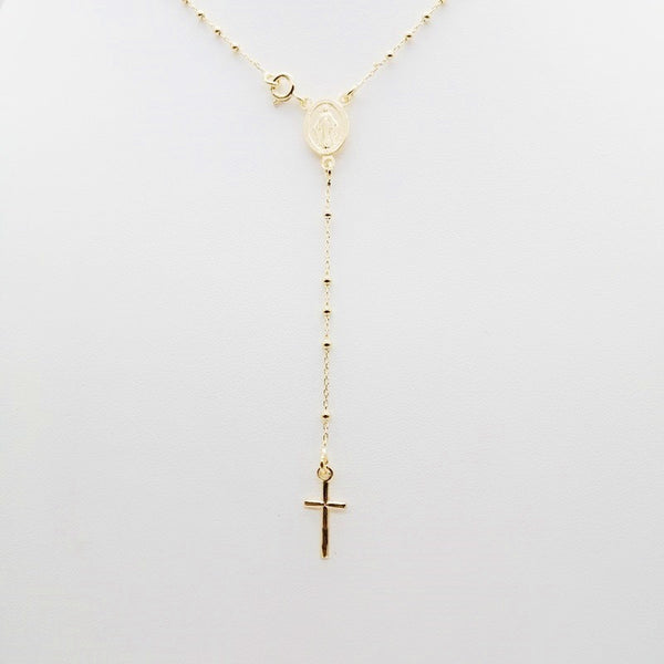 Collar rosario en plata 925 con baño de oro, medalla de la Virgen Milagrosa & cruz sencilla