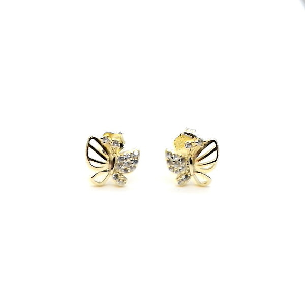 Aretes en forma de mariposa con circones en plata 925 con baño de oro